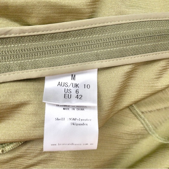 Bronx and Banco Olive Maxi Dress 6 Metallic Padded Shoulder Vneck Slit Surplice - Picture 5 of 12